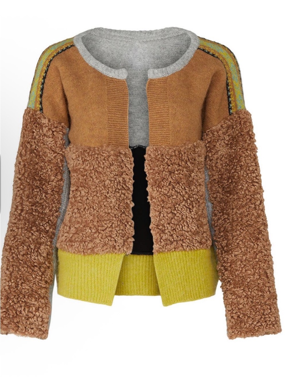 Sita Murt Mixed-Material Open Front Women's Sweater Vest in Brown & Gray